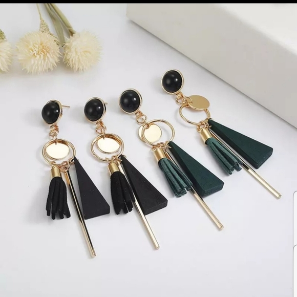 Green Tassel Earrings - Picture 3 of 3